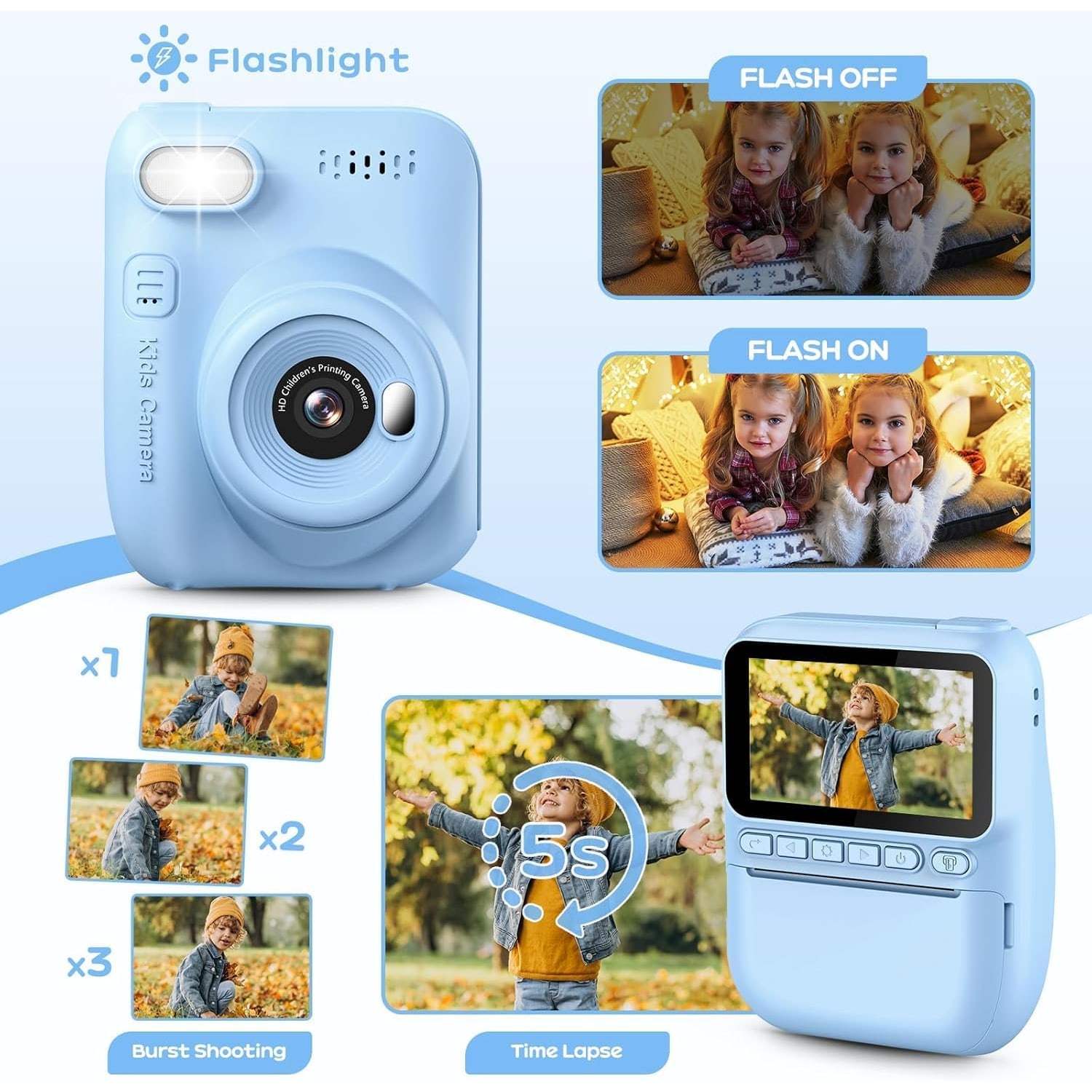 Kids Instant Camera with 3 Inch Screen and Black and White Printing