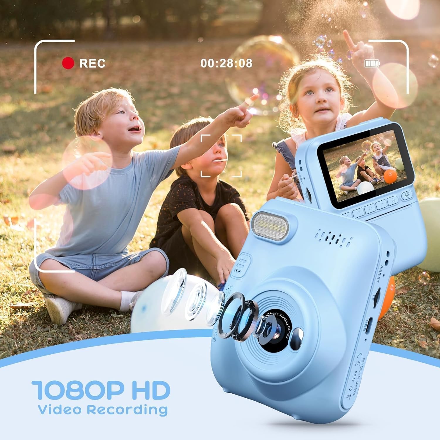 Kids Instant Camera with 3 Inch Screen and Black and White Printing