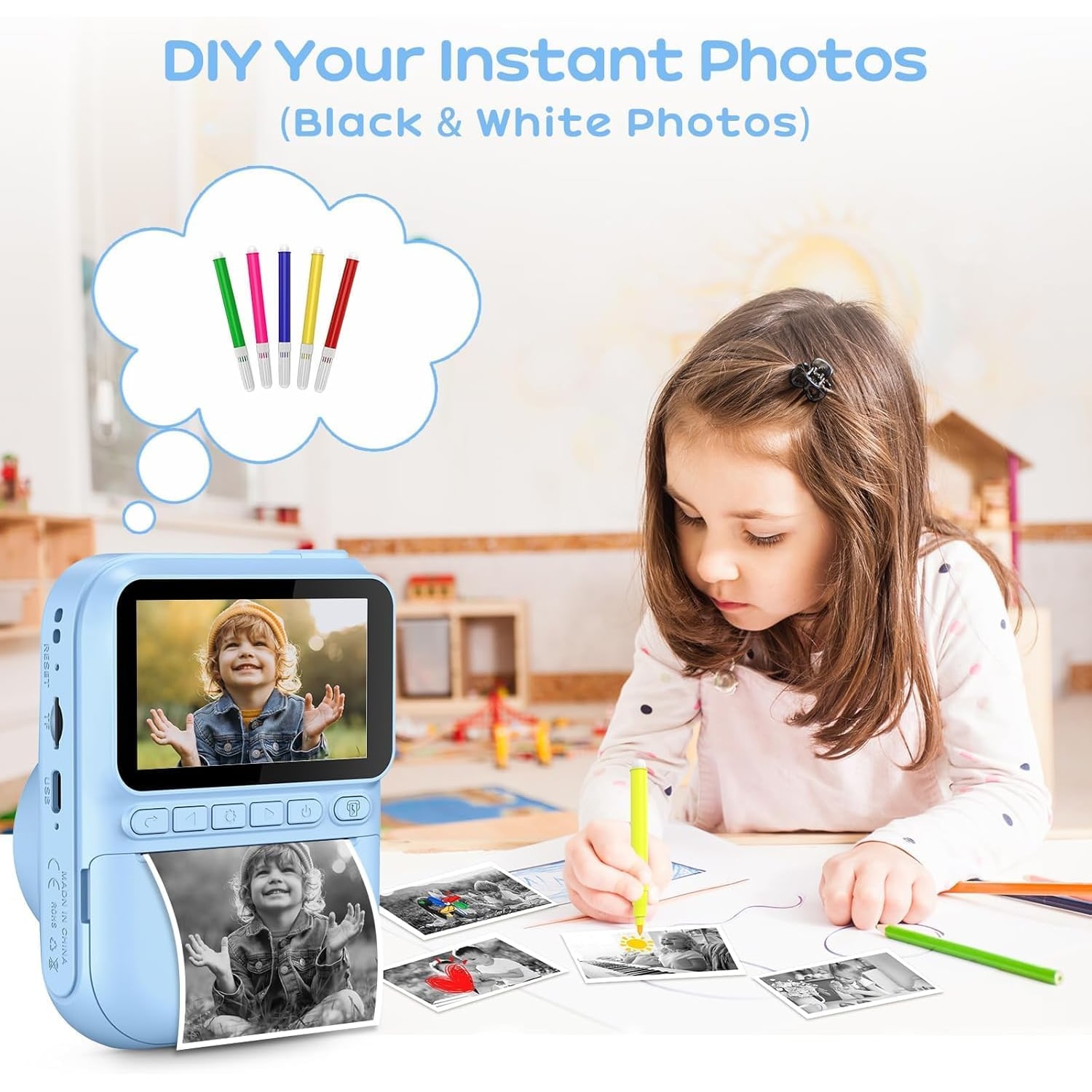 Kids Instant Camera with 3 Inch Screen and Black and White Printing: image 8