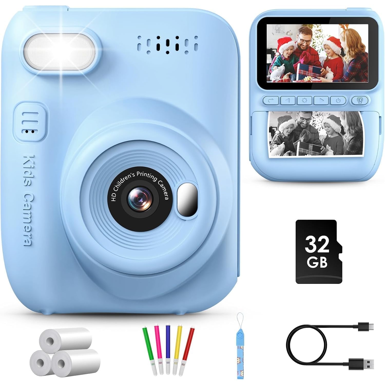 Kids Instant Camera with 3 Inch Screen and Black and White Printing