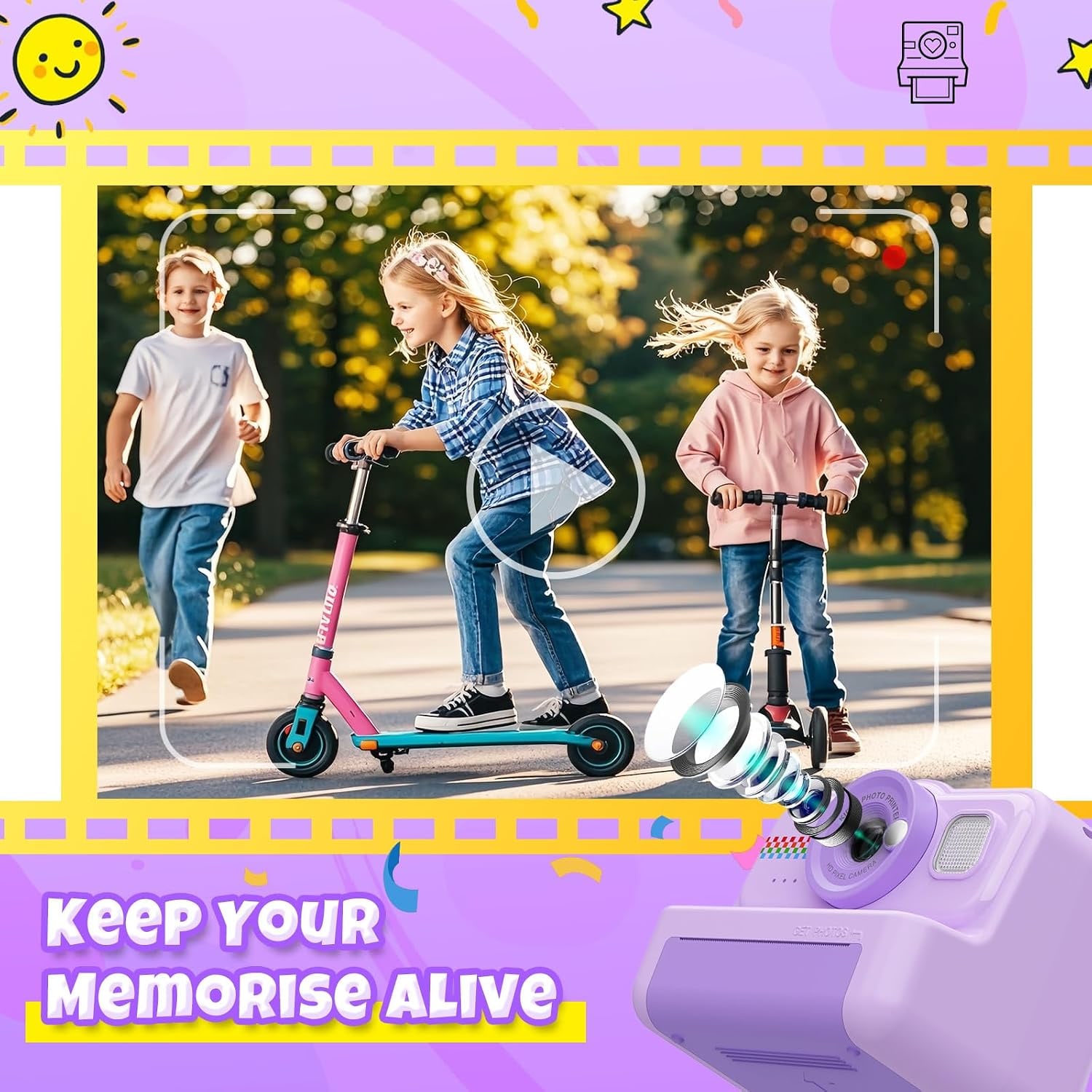 Kids Instant Print Camera with 32GB Card and Print Paper