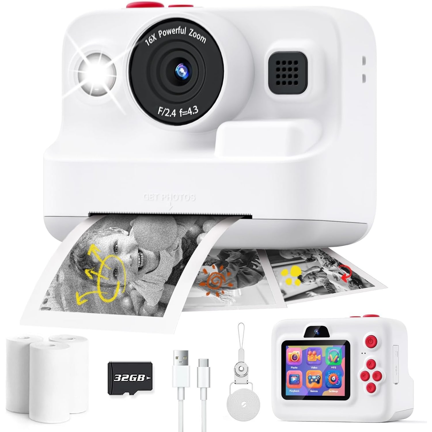 Kids Instant Print Camera with 1080p Video and 2.4 Inch Screen