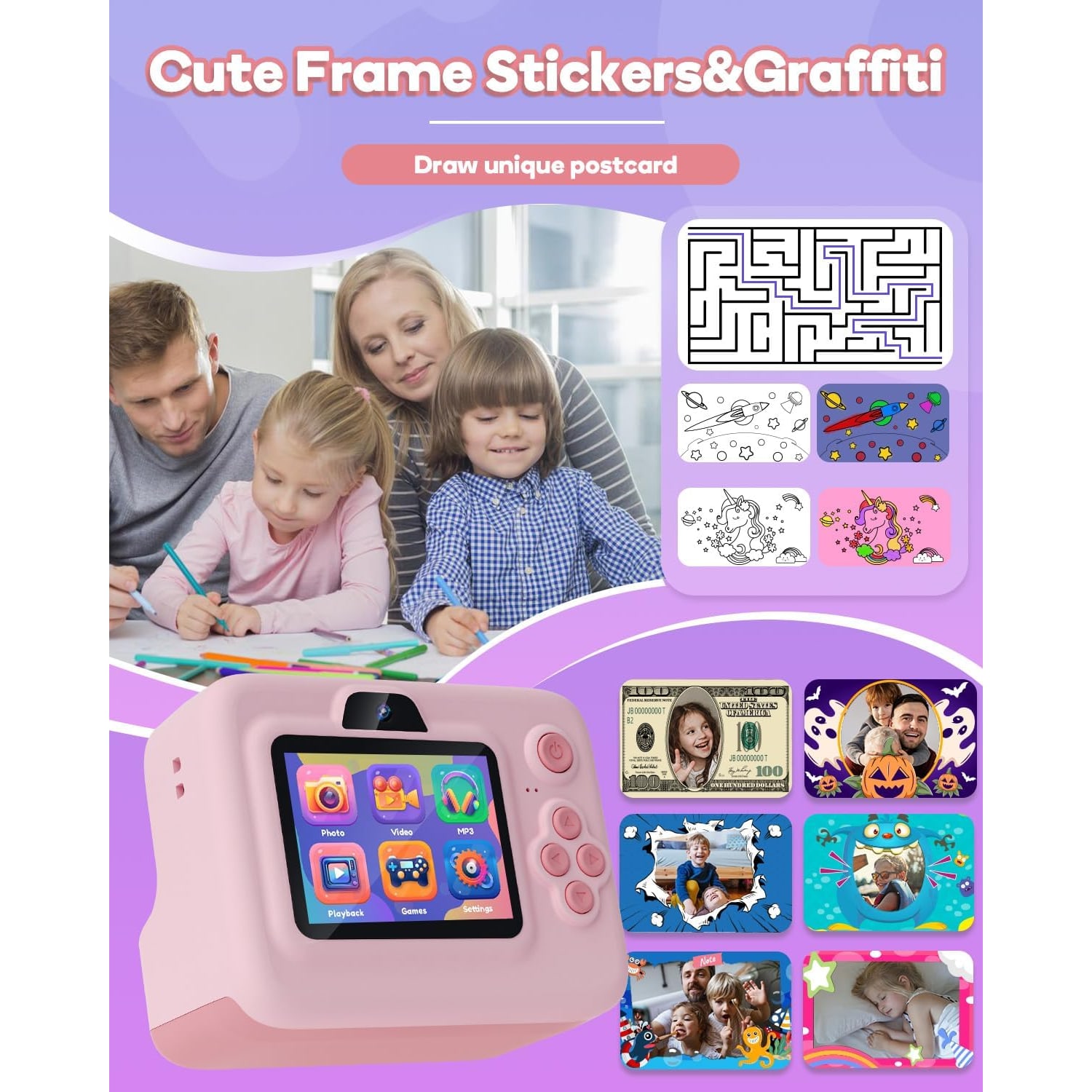 Kids Instant Print Camera with 1080p Video and 2.4 Inch Screen