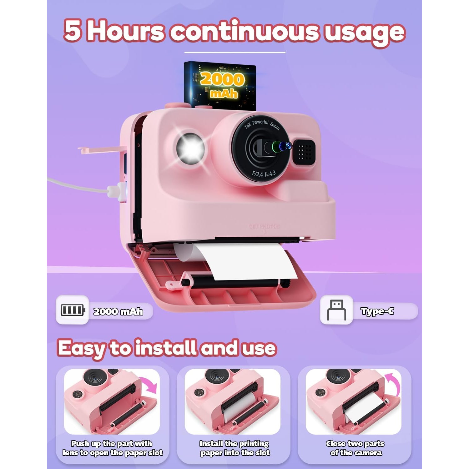 Kids Instant Print Camera with 1080p Video and 2.4 Inch Screen: image 7