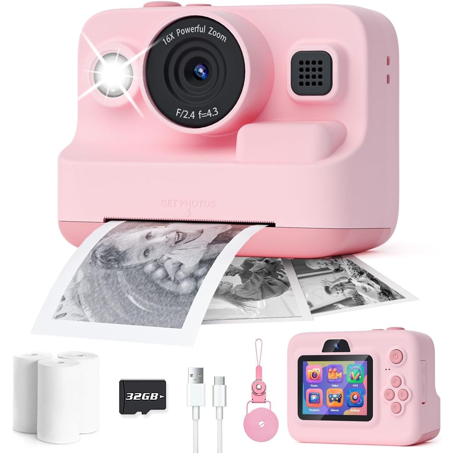 Kids Instant Print Camera with 1080p Video and 2.4 Inch Screen
