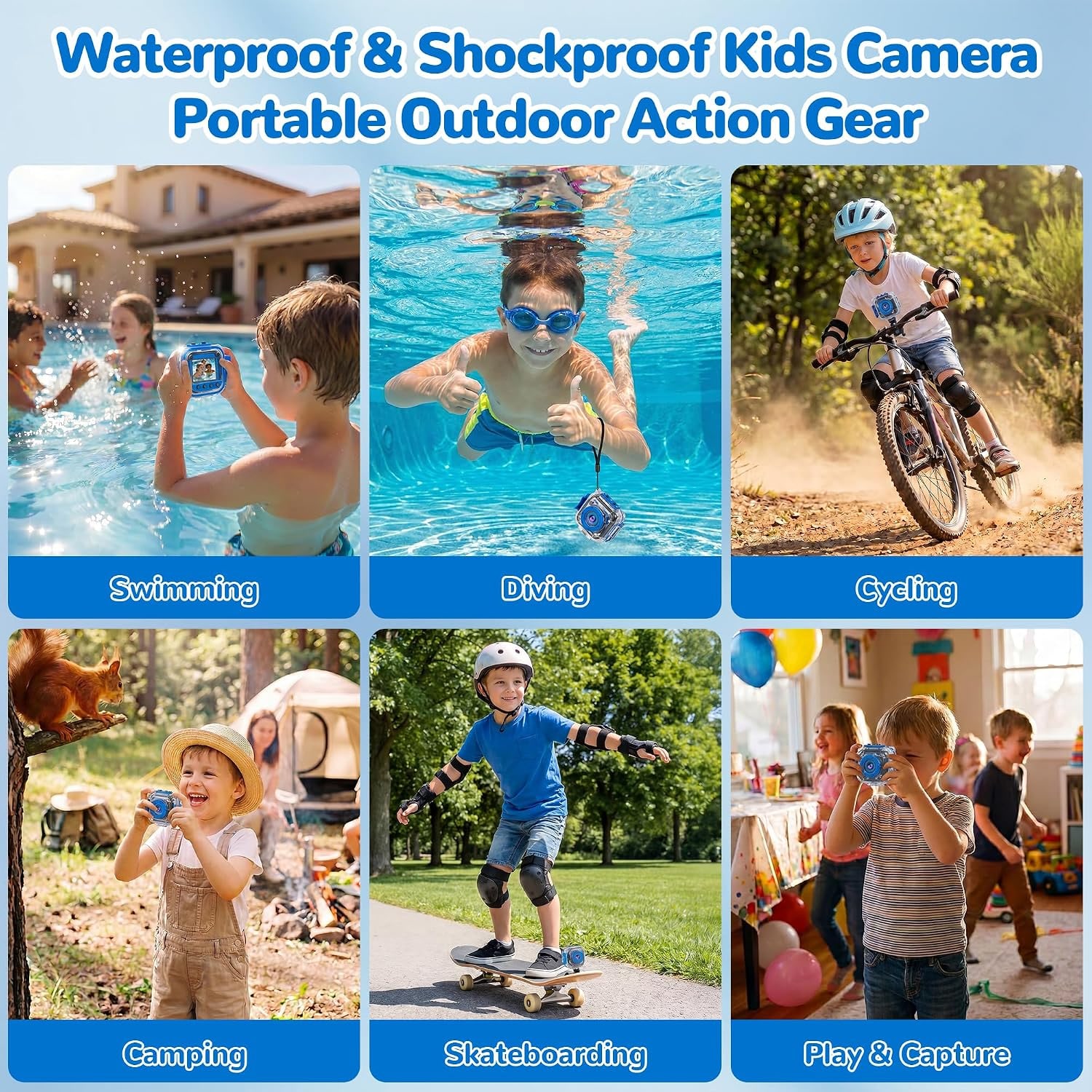 Kids Waterproof Action Camera with Dive Case and 1080p Video
