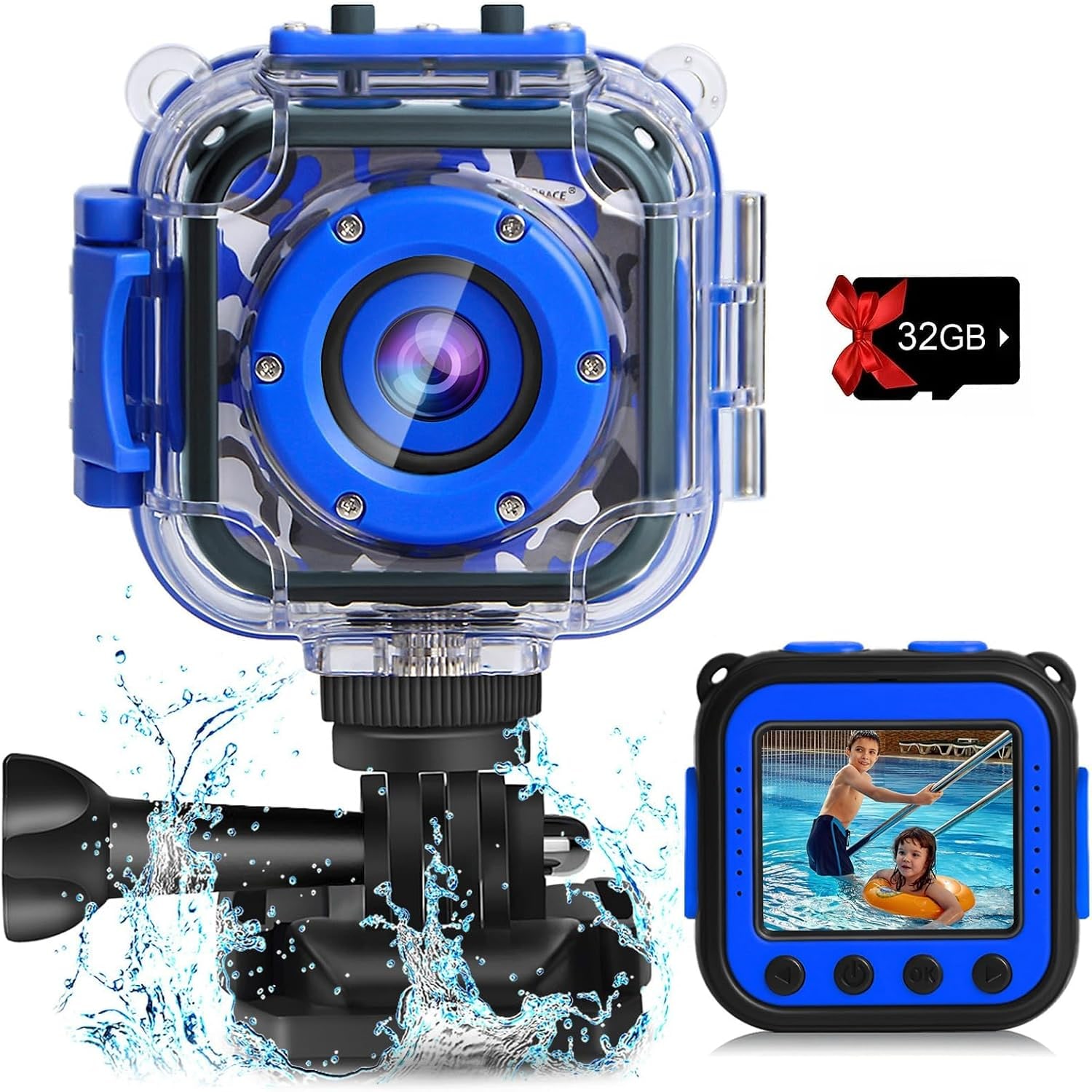 Kids Waterproof Action Camera with Dive Case and 1080p Video