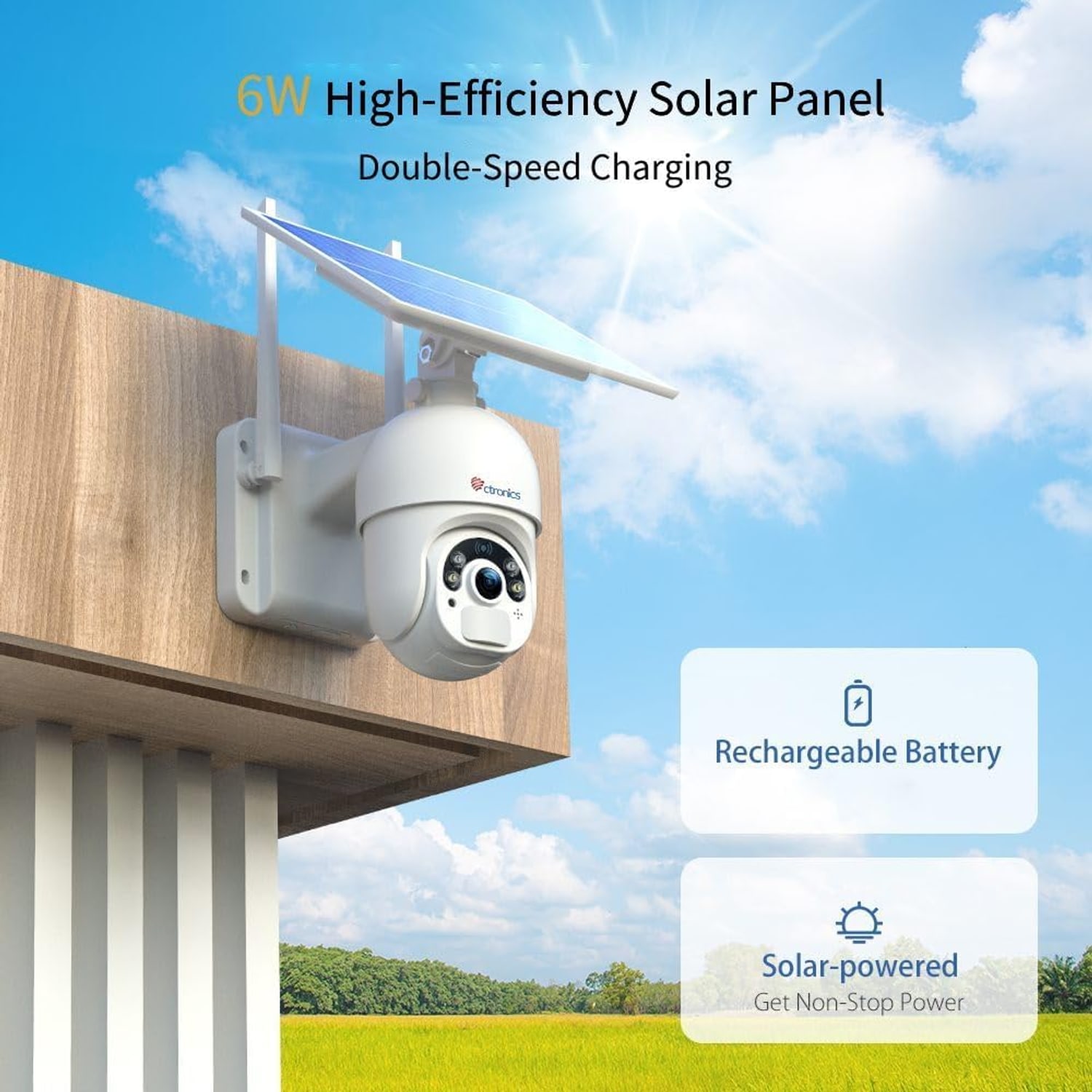 3MP Solar Security Camera with Pan and Tilt, Spotlight and Two-Way Audio: image 3