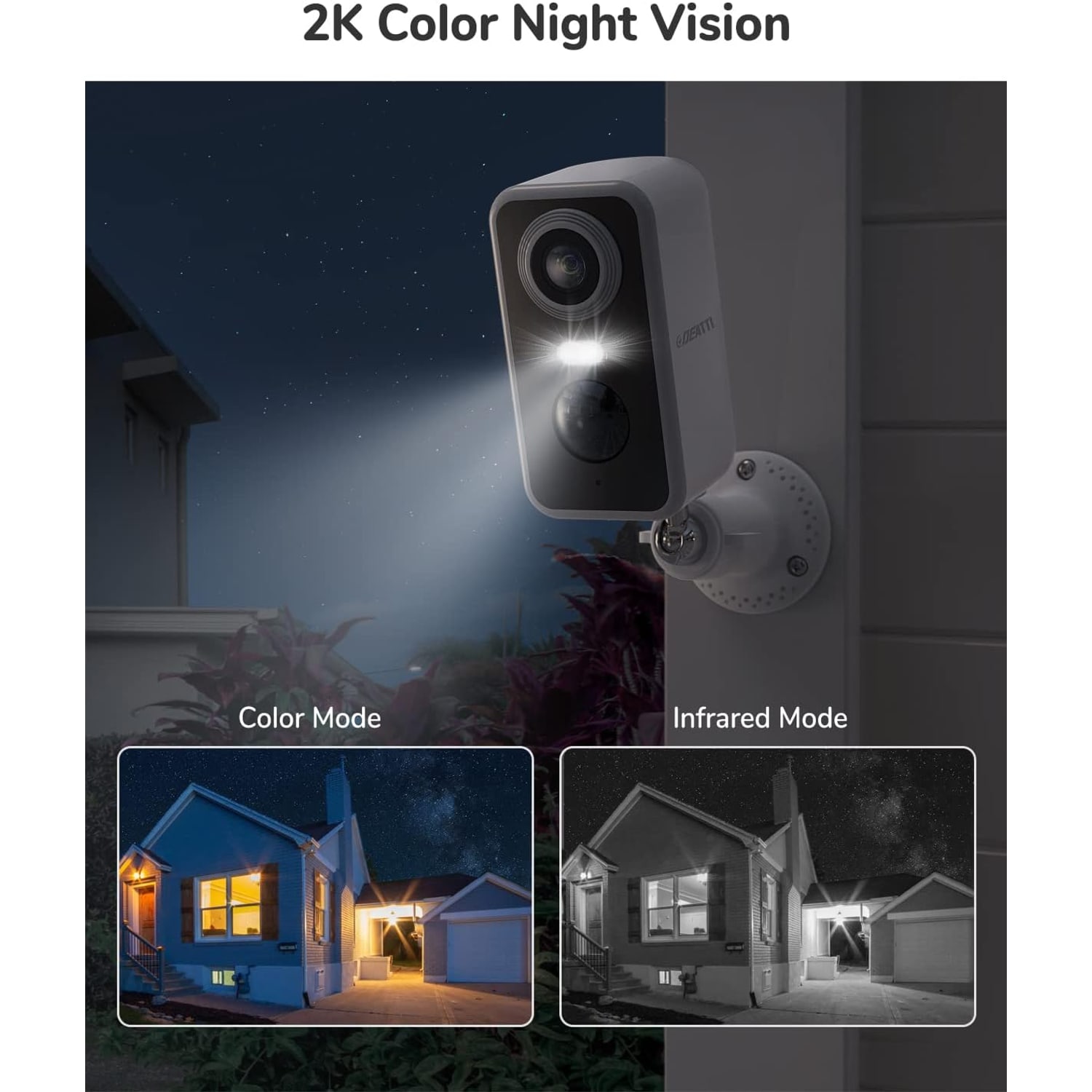 2K Battery Security Camera with Floodlight and Siren
