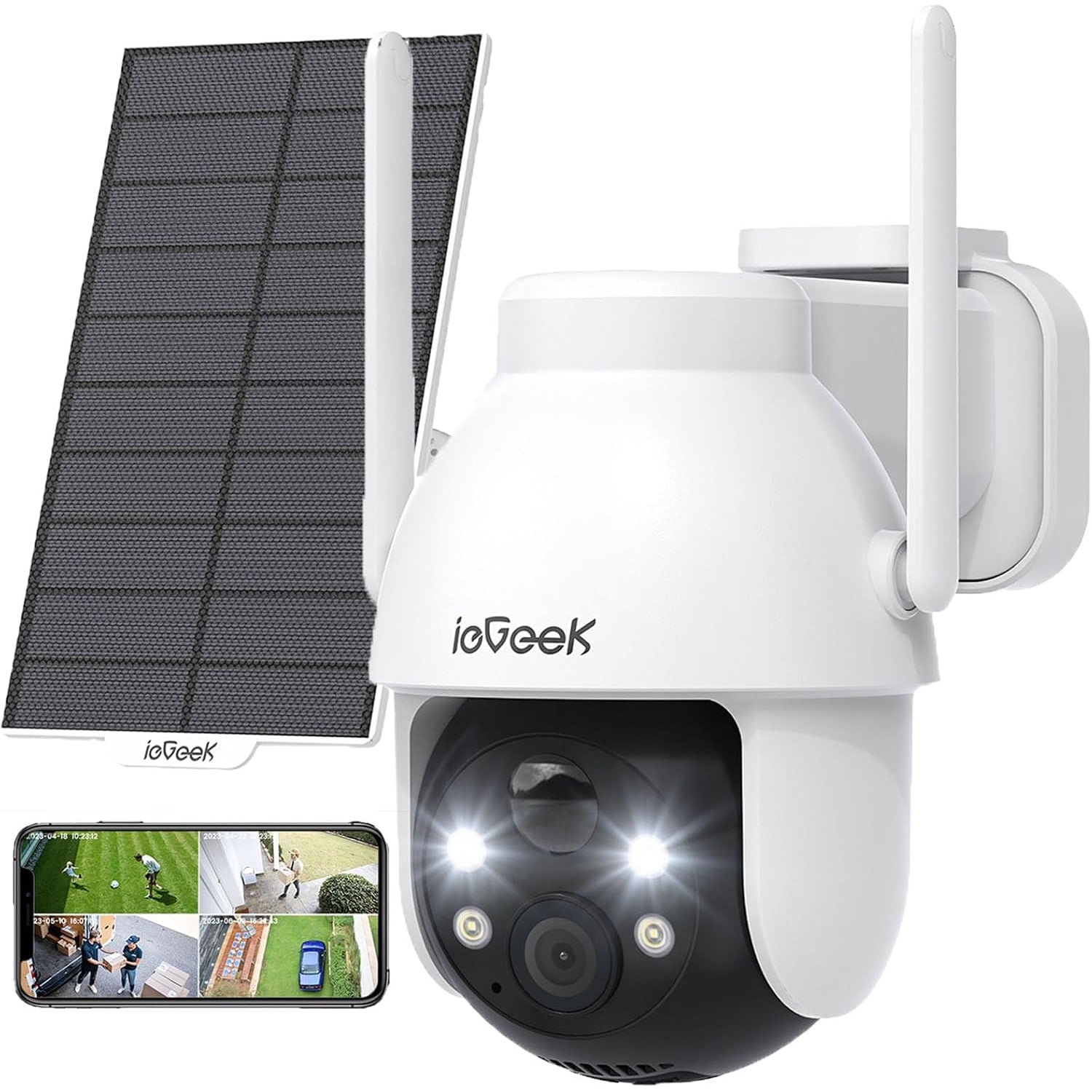 2K Outdoor Camera with Solar Panel, Pan and Tilt
