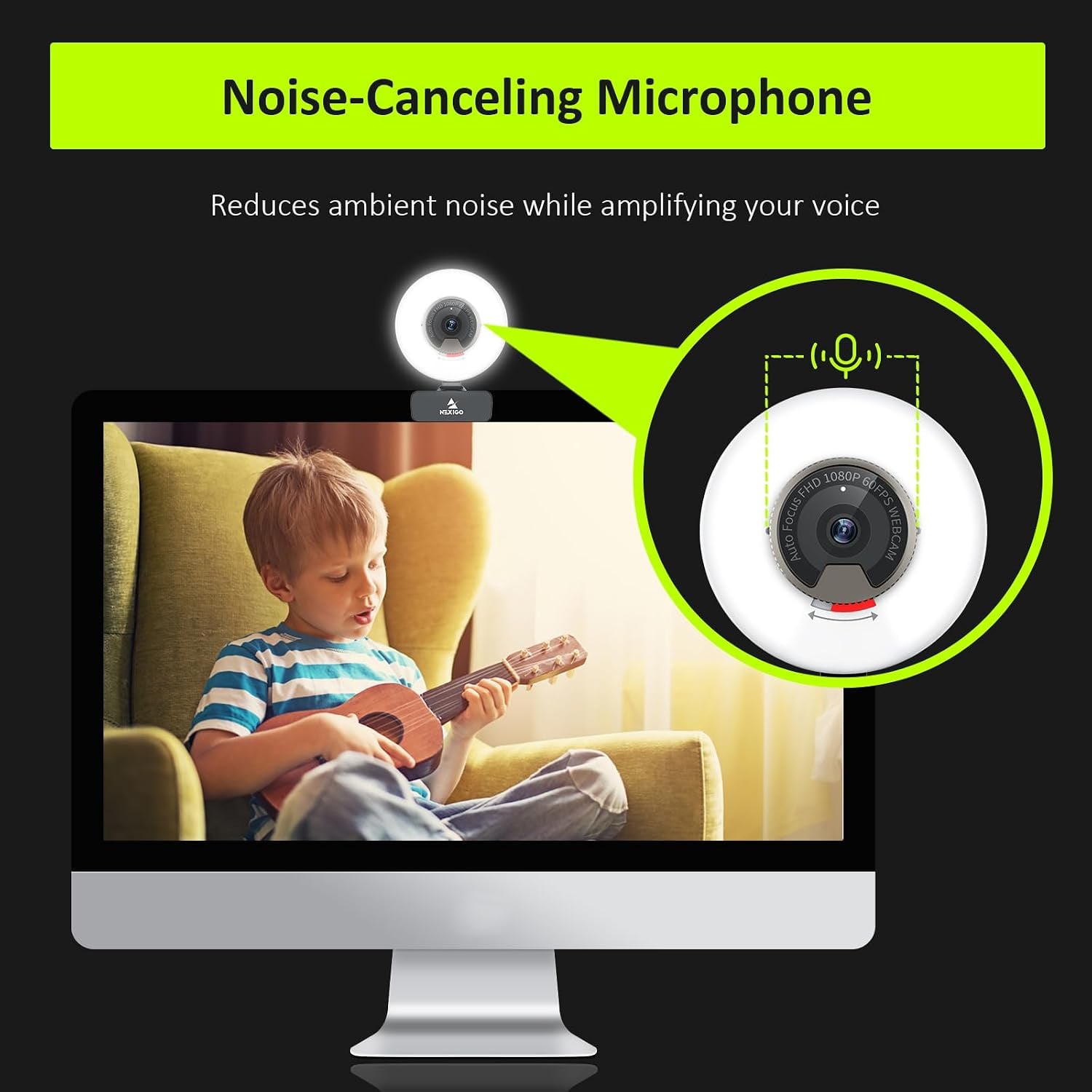 1080p 60fps Webcam with Ring Light, Autofocus and Privacy Cover
