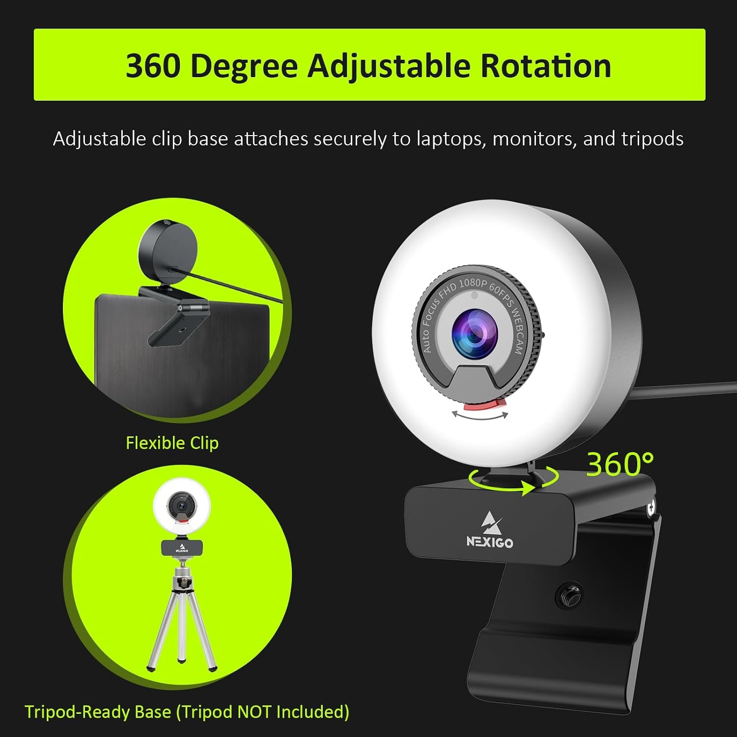 1080p 60fps Webcam with Ring Light, Autofocus and Privacy Cover: image 8