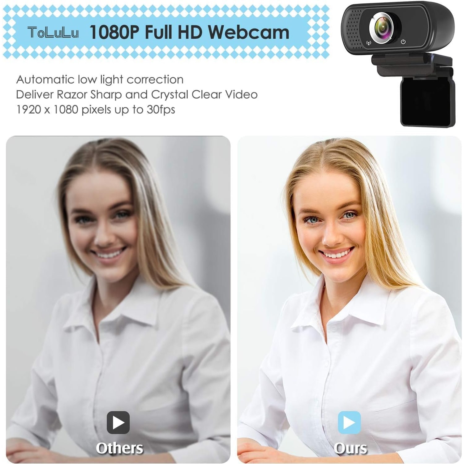 1080p Webcam with Tripod Stand and Privacy Cover: image 3