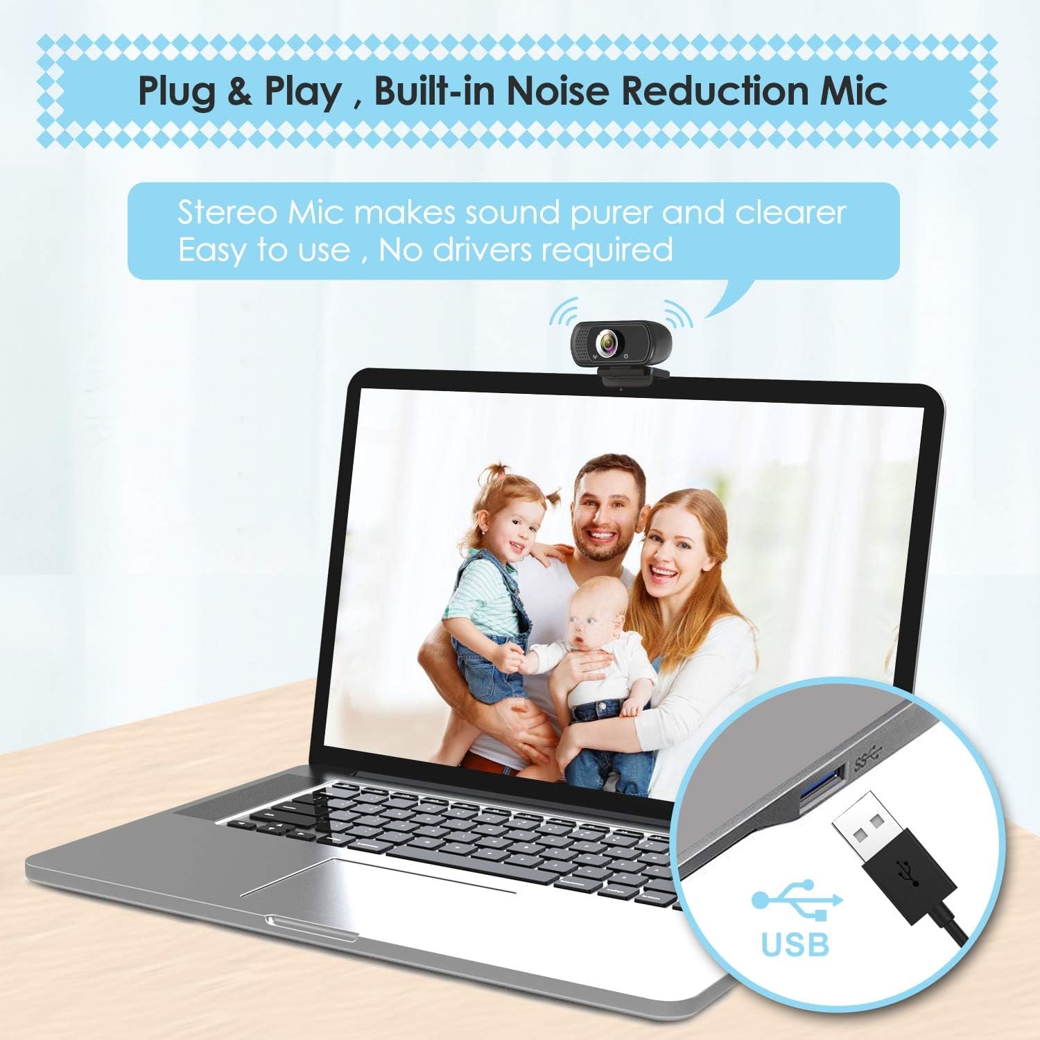 1080p Webcam with Tripod Stand and Privacy Cover: image 5